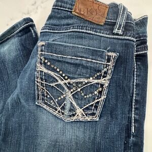BKE Mya Jeans Womens 28 Boot Cut Dark Wash Embellished Pockets Denim Y2K Western